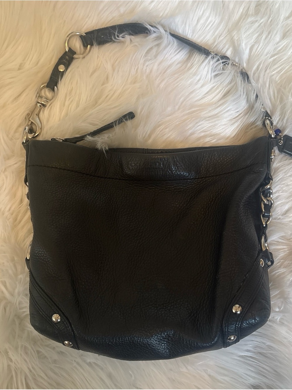 Y2K Coach Carly Hobo Bag Black Pebbled Leather Chain Shoulder Purse